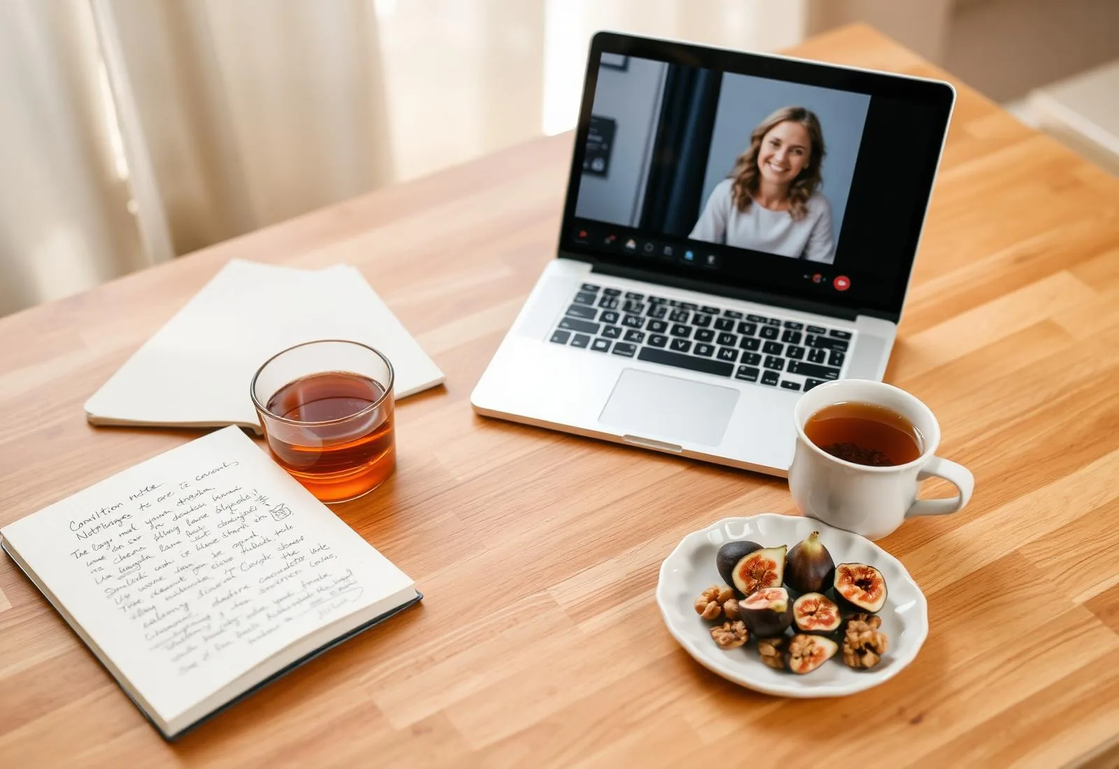 Olga au travail — scène éditoriale calme représentant son approche pratique de la nutrition (image de substitution à remplacer par une véritable photographie)